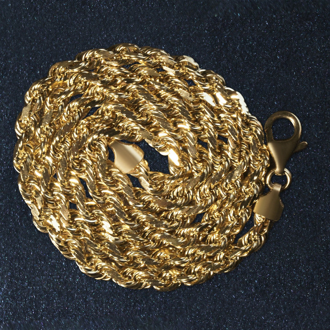 14k Yellow Gold Solid Diamond Cut Rope Chain (7.00 mm)