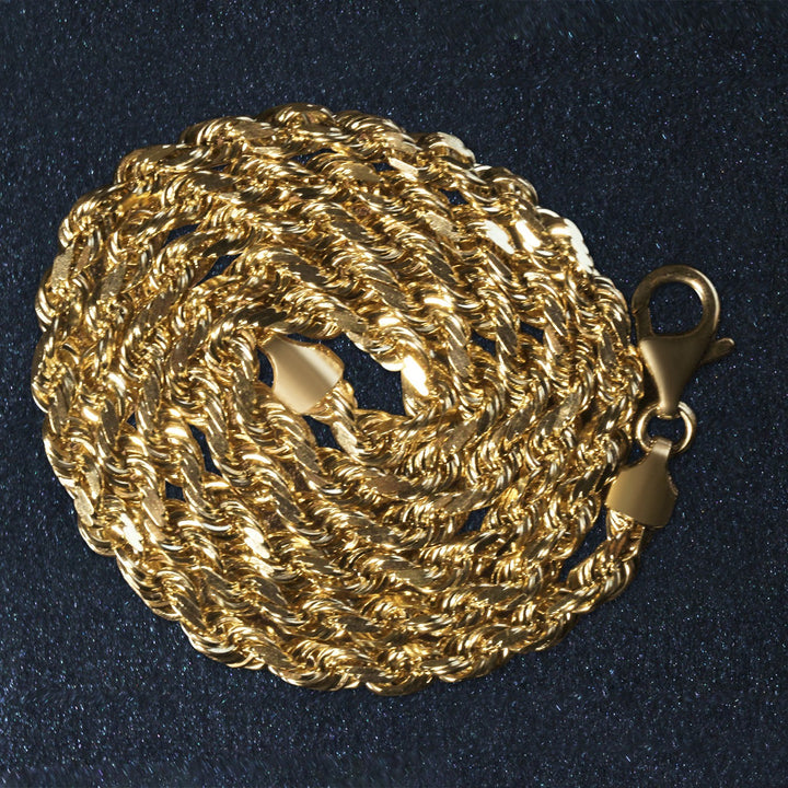 14k Yellow Gold Solid Diamond Cut Rope Chain (7.00 mm)