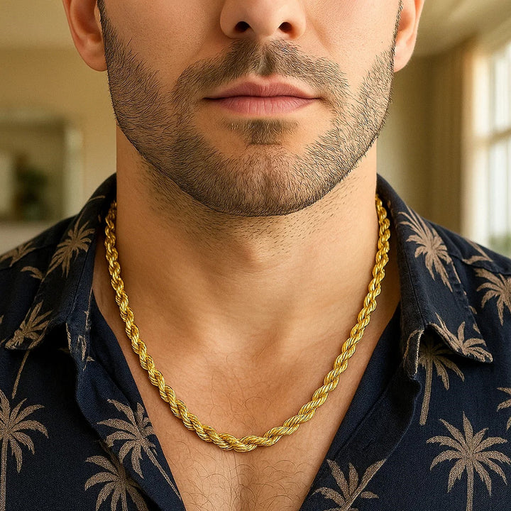 14k Yellow Gold Solid Diamond Cut Rope Chain (7.00 mm)