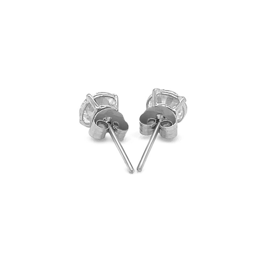 14k White Gold Stud Earrings with White Hue Faceted Cubic Zirconia(5mm)