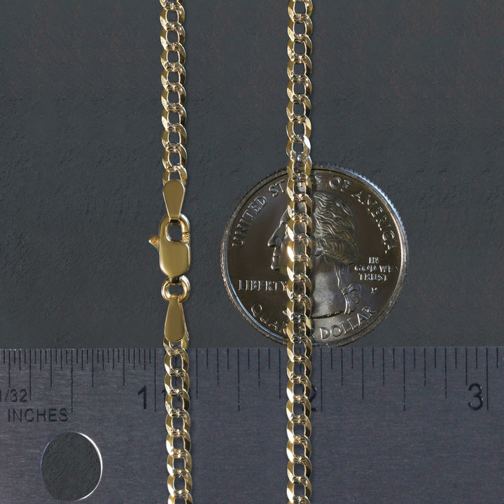 14k Two Tone Gold Pave Curb Chain (3.20 mm)