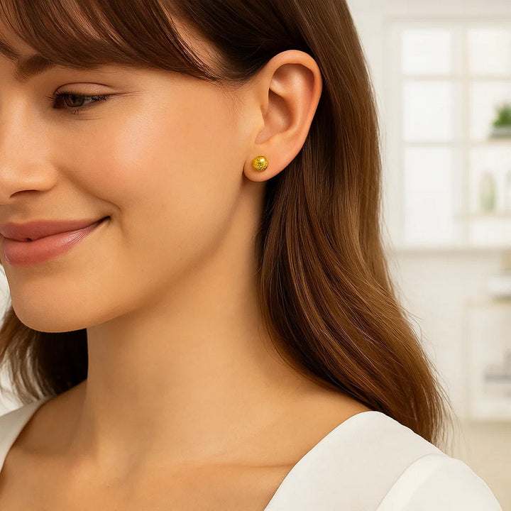 14k Yellow Gold Ball Earrings with Crystal Cut Texture(5mm)