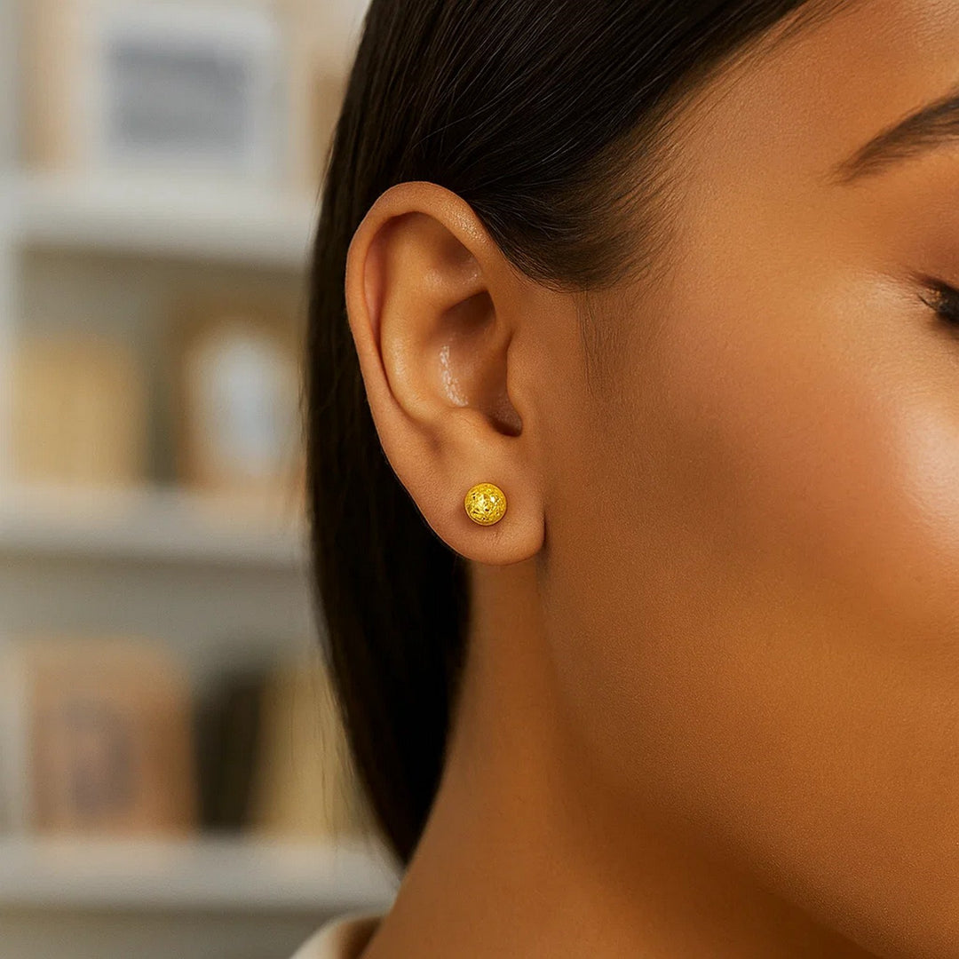 14k Yellow Gold Ball Earrings with Crystal Cut Texture(5mm)