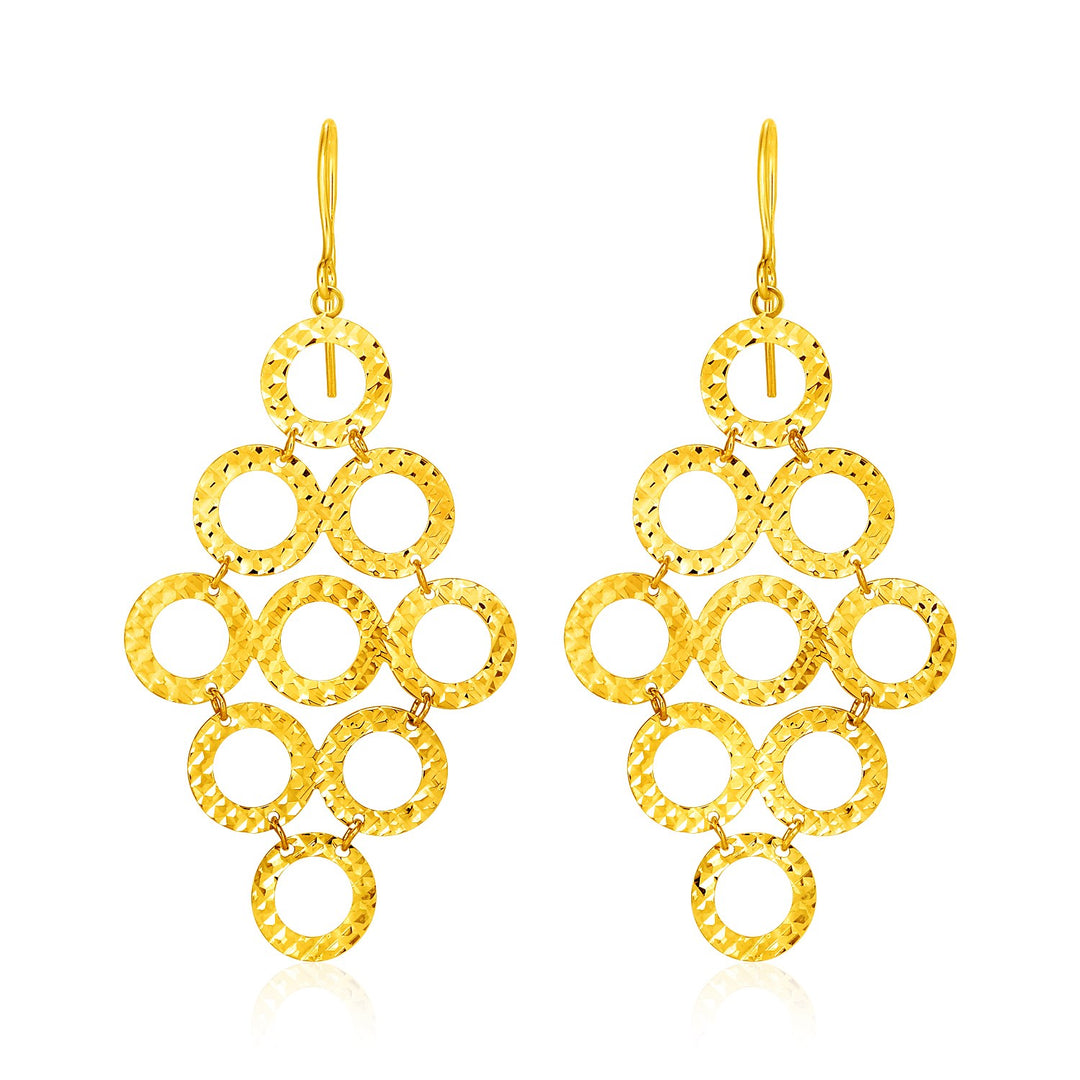 14k Yellow Gold Earrings with Textured Open Circle Motifs