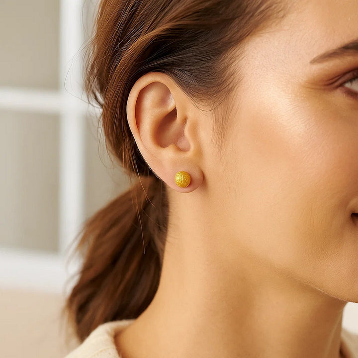 14k Yellow Gold Ball Earrings with Crystal Cut Texture(7mm)