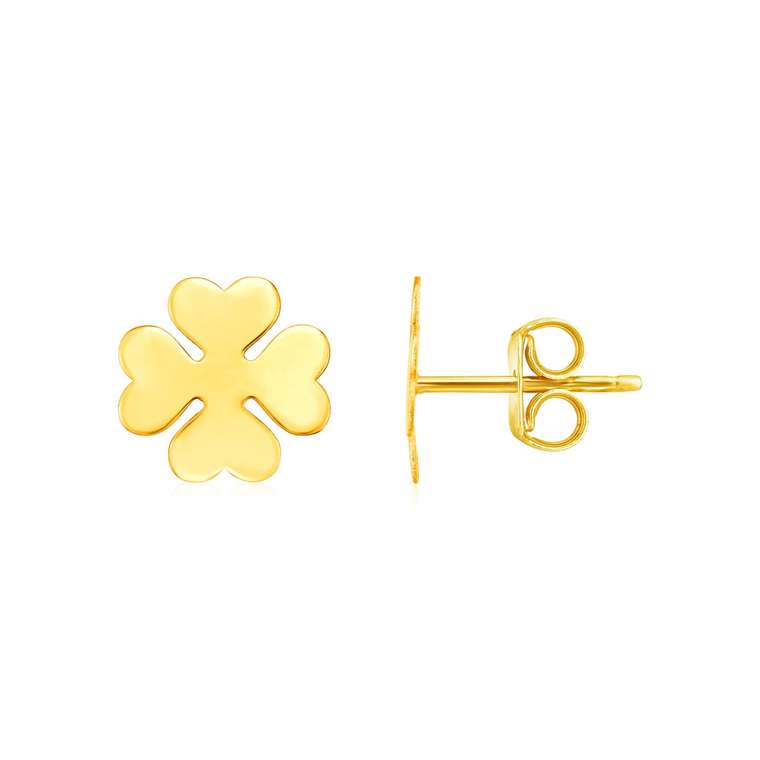 14K Yellow Gold Four Leaf Clover Earrings(10mm)