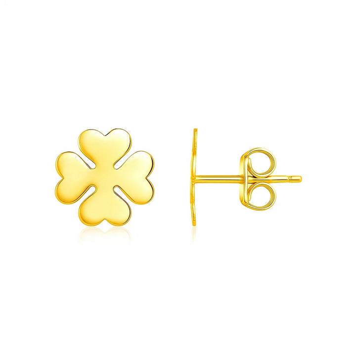 14K Yellow Gold Four Leaf Clover Earrings(10mm)