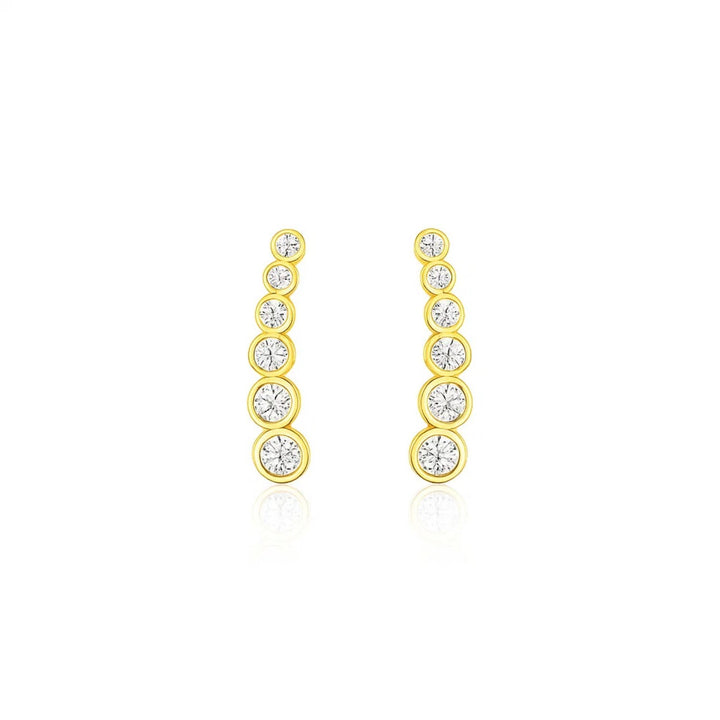 14k Yellow Gold Graduated Circles Climber Post Earrings with Cubic Zirconias