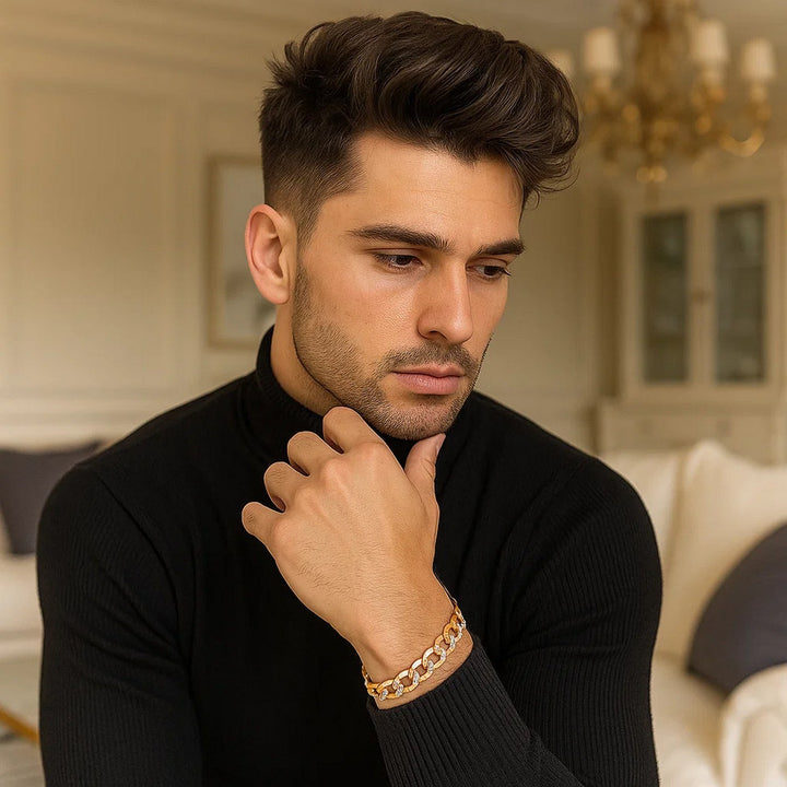 14k Two Tone Gold Pave Curb Bracelet (9.70 mm)