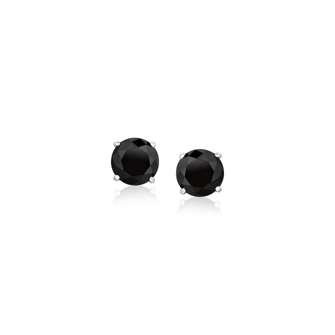 14k White Gold Stud Earrings with Black Faceted Cubic Zirconia(5mm)