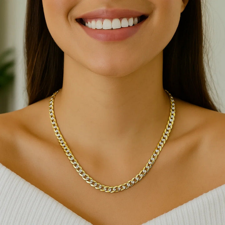 14k Two Tone Gold Pave Curb Chain (4.60 mm)