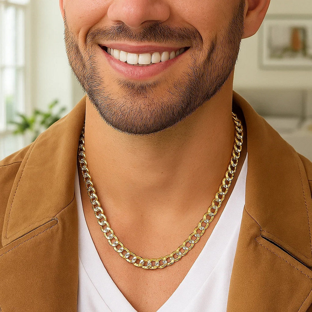 14k Two Tone Gold Pave Curb Chain (5.70 mm)