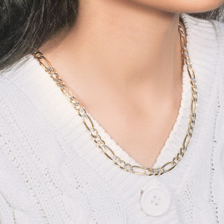 14K Yellow Gold Solid Pave Figaro Chain (7.00 mm)