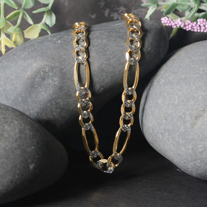 14K Yellow Gold Solid Pave Figaro Chain (7.00 mm)