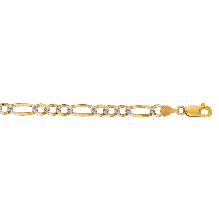 14K Yellow Gold Solid Pave Figaro Chain (7.00 mm)