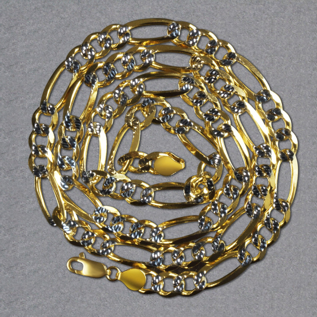 14K Yellow Gold Solid Pave Figaro Chain (7.00 mm)