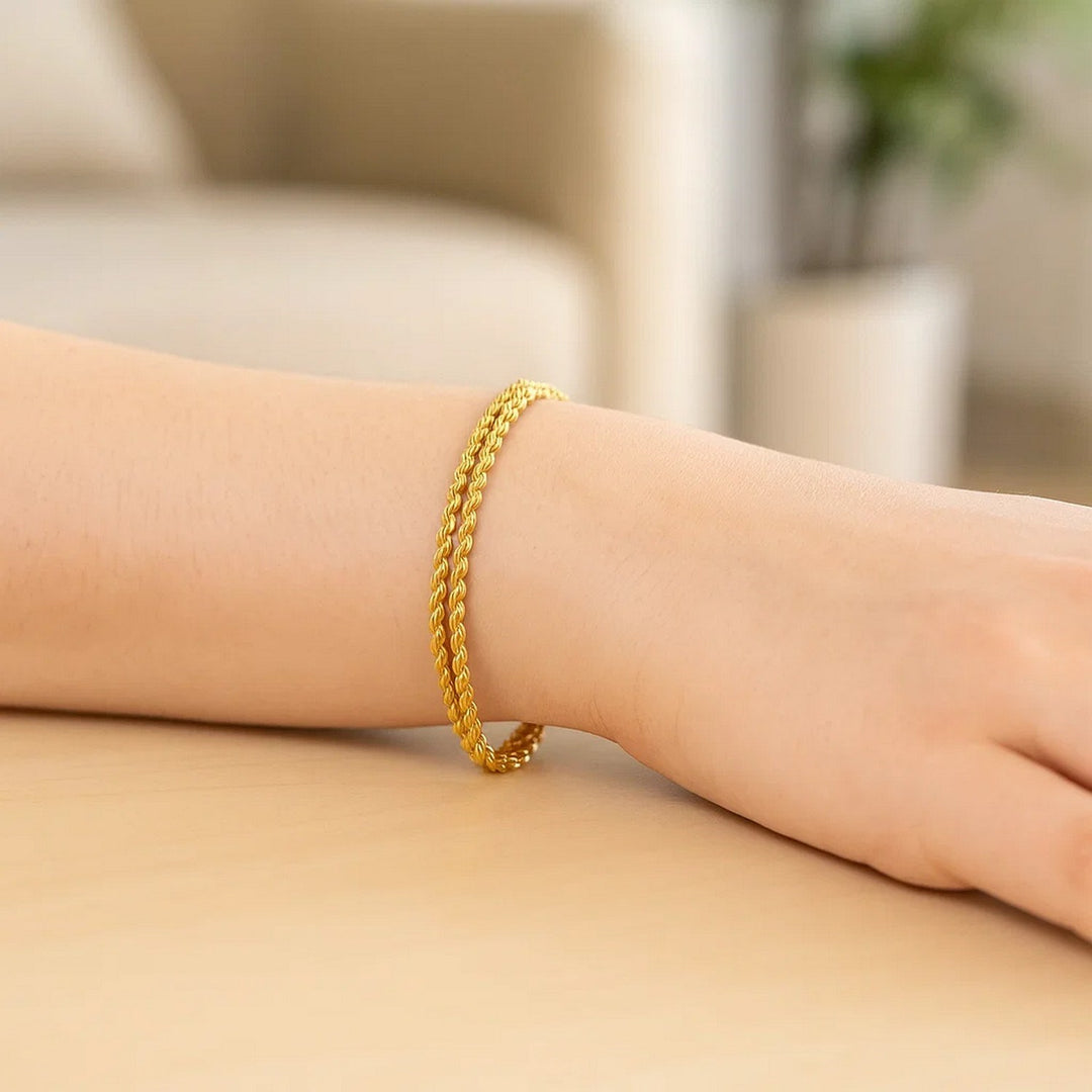 Double Rope Chain Bracelet in 10k Yellow Gold (2.10 mm)