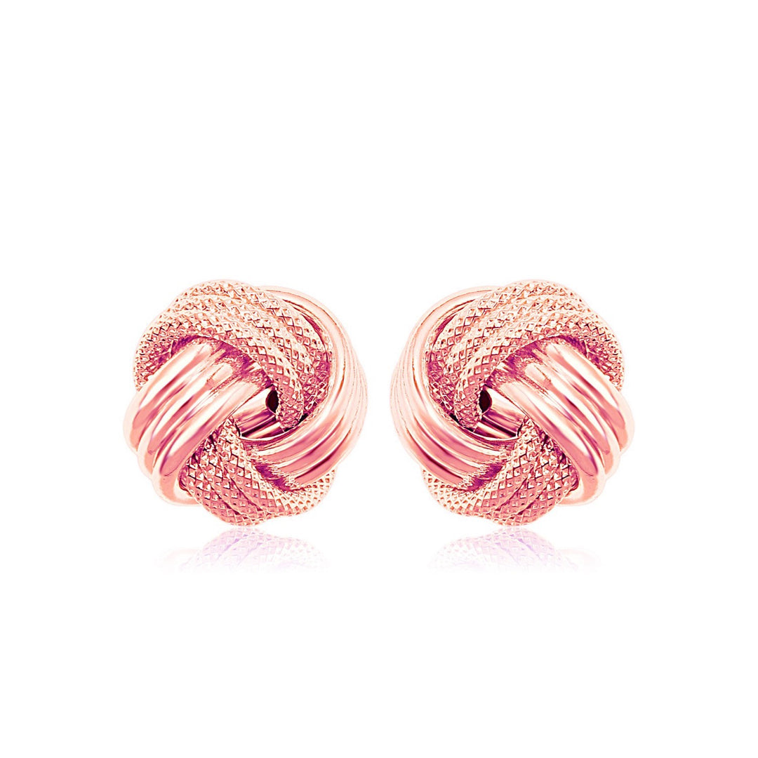 14k Rose Gold Love Knot with Ridge Texture Earrings