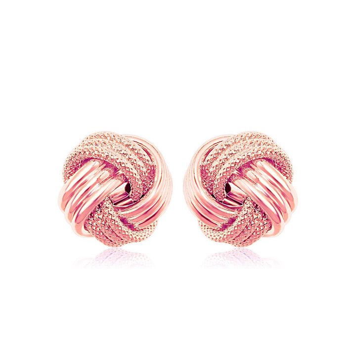 14k Rose Gold Love Knot with Ridge Texture Earrings