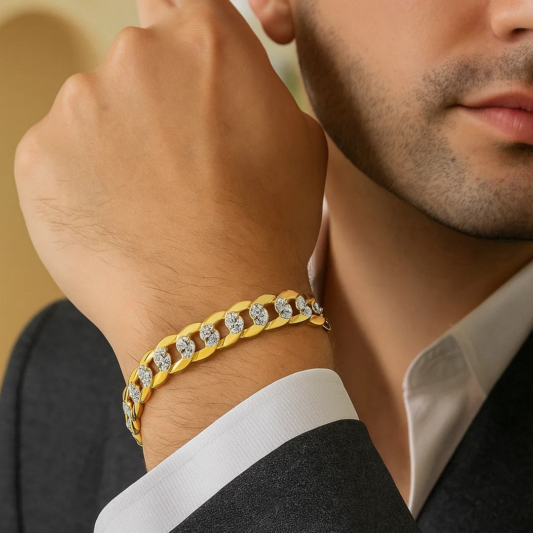 14k Two Tone Gold Pave Curb Bracelet (11.23 mm)