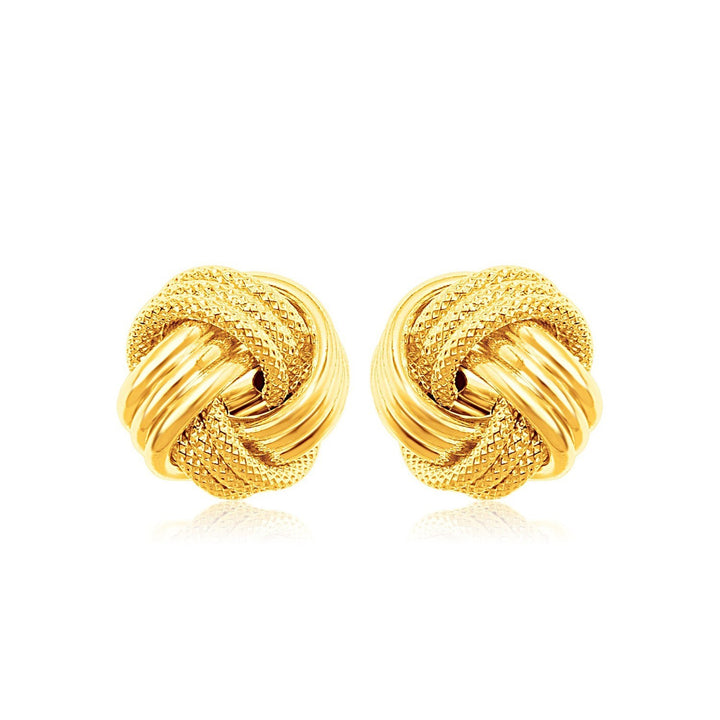 10k Yellow Gold Love Knot with Ridge Texture Earrings