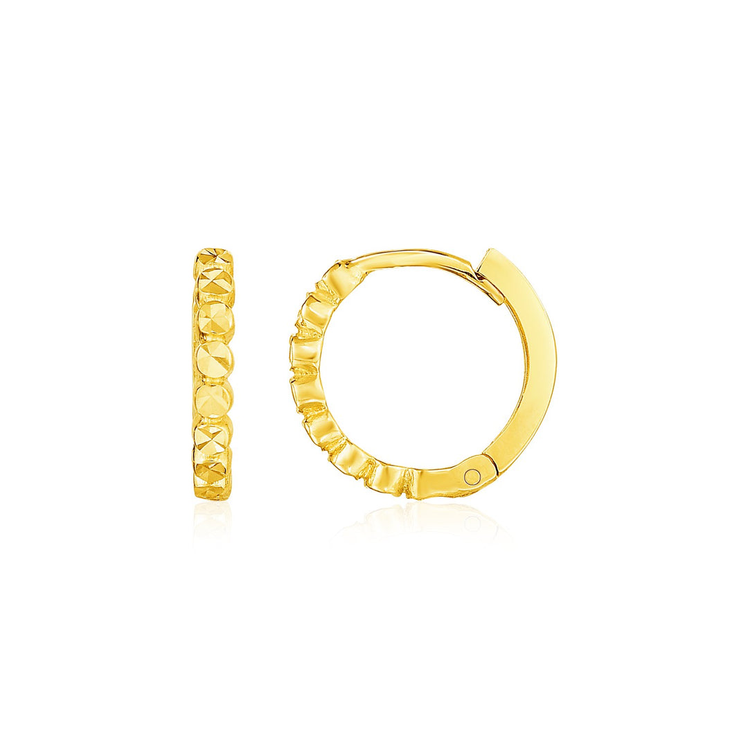 14k Yellow Gold Petite Textured Round Hoop Earrings