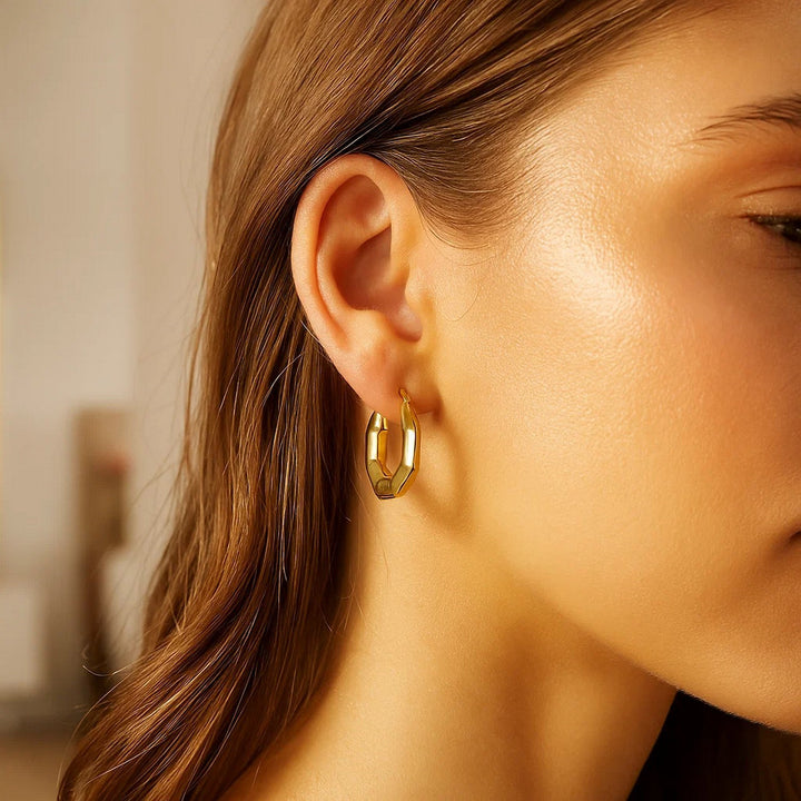 14k Yellow Gold Octagon Hoop Earrings