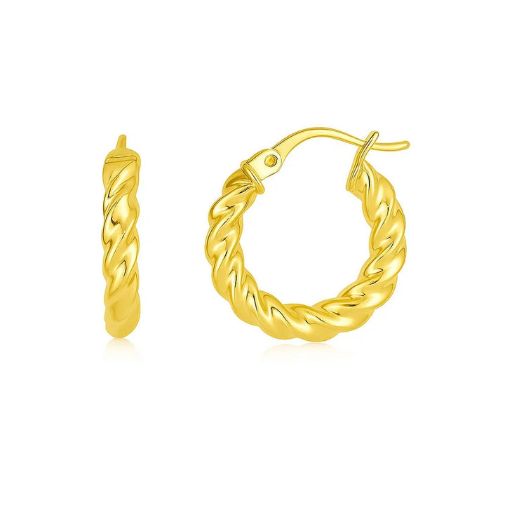 14k Yellow Gold Polished Twisted Hoop Earrings(3x11mm)