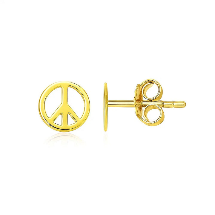 14k Yellow Gold Post Earrings with Peace Signs(6.9mm)