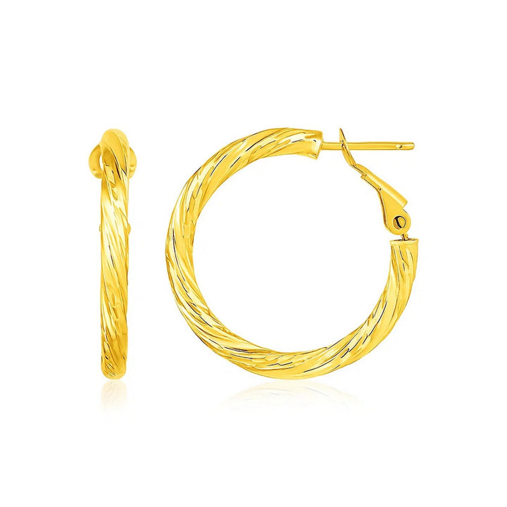 14k Yellow Gold Petite Twisted Round Hoop Earrings(3x20mm)