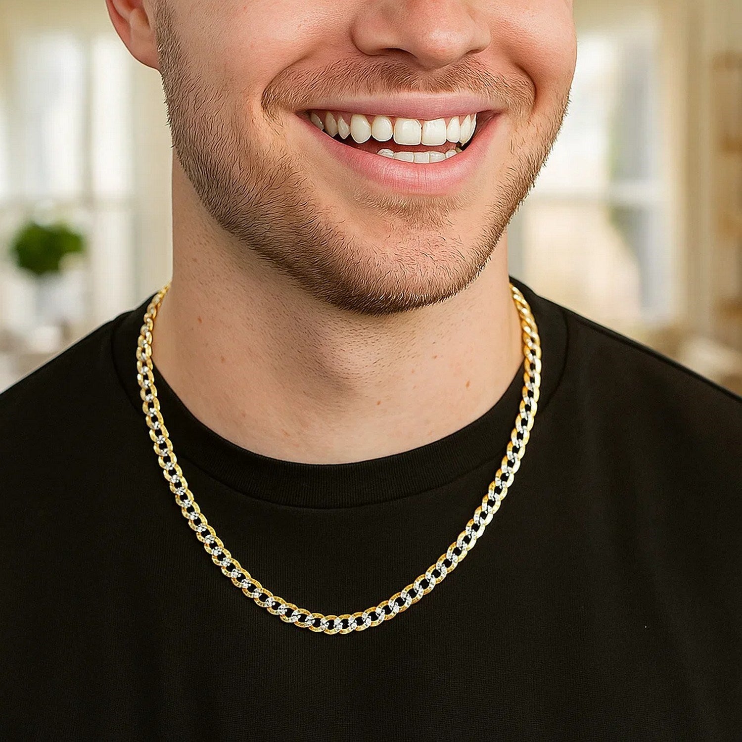 14k Two Tone Gold Pave Curb Chain (3.60 mm) – Joyeria Daisy