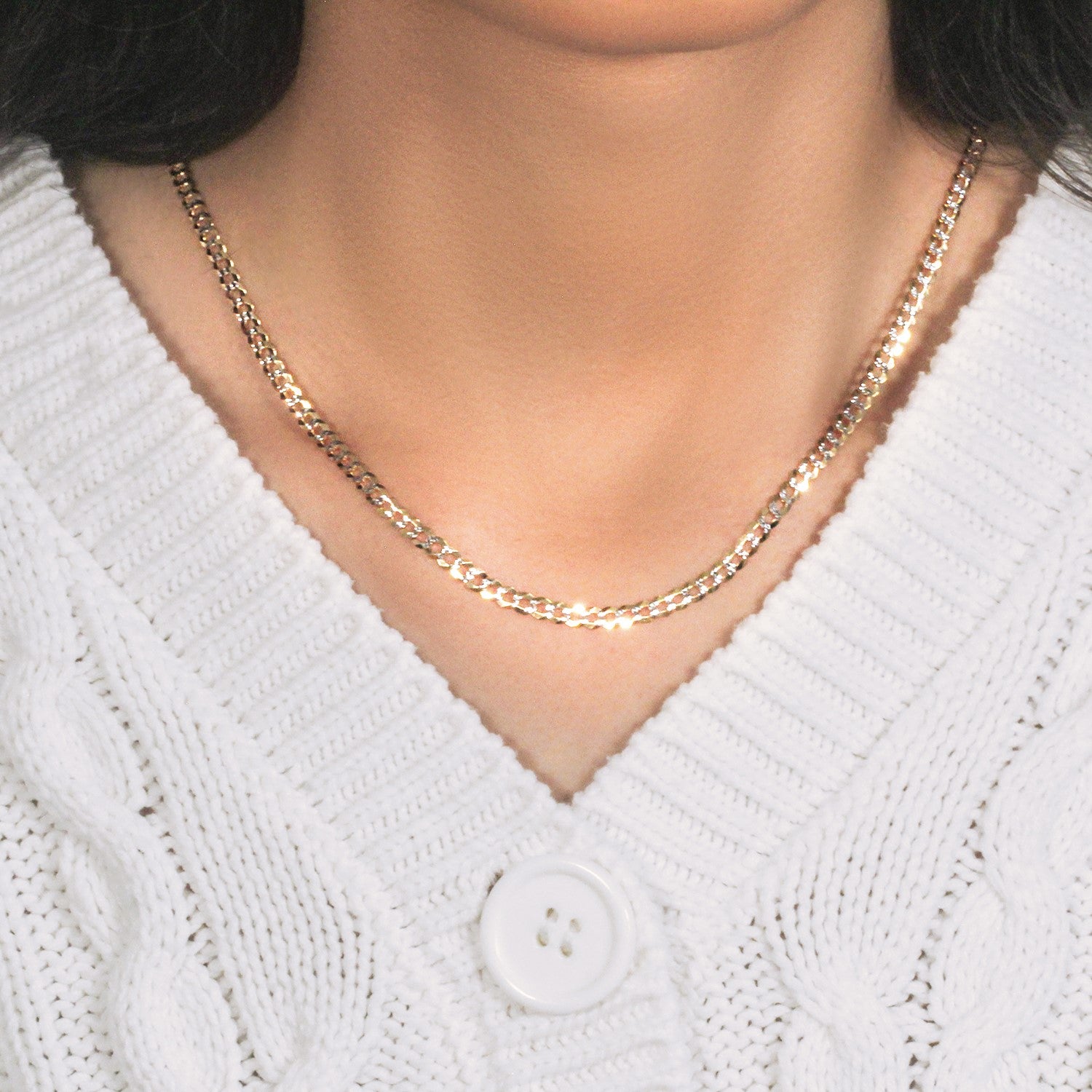 14k Two Tone Gold Pave Curb Chain (3.60 mm) – Joyeria Daisy