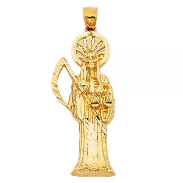 14k Yellow Gold Santa Muerte Pendant image 0