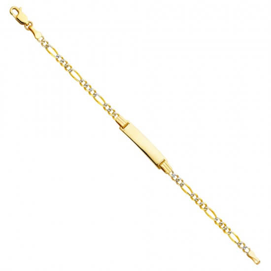 14k Two Tone Gold Figaro Baby ID Bracelet 6in image 0