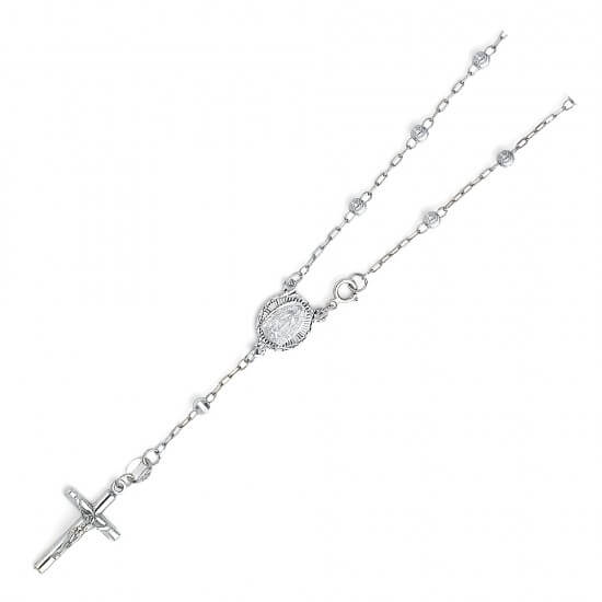 14k White Gold Moon Ball Rosario Bracelet 7.25in image 0