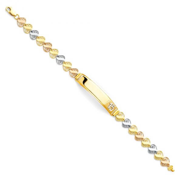 14k Tri-Color Gold 3 Color 15 Years ID Bracelet 7.25in image 0