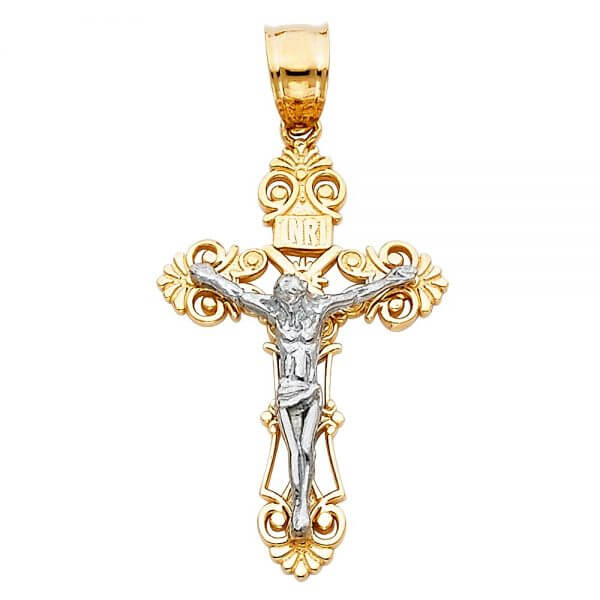 14k Two Tone Gold Crucifix Cross Pendant image 0