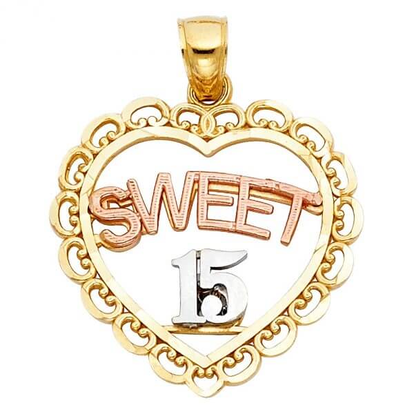 14k Tri-Color Gold Sweet 15 Years Pendant image 0