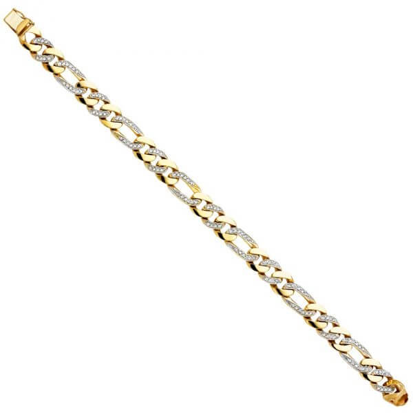 14k Yellow Gold CZ Figaro Link ID Bracelet 8.5in image 0