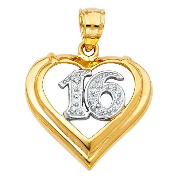 14k Two Tone Gold 16 Years Heart Pendant image 0