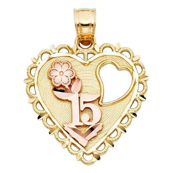 14k Two Tone Gold 15 Years Heart Pendant image 0