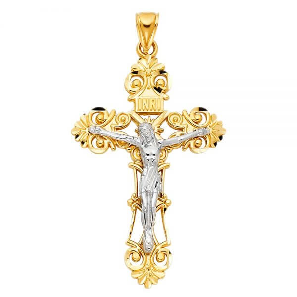 14k Two Tone Gold Crucifix Cross Pendant image 0