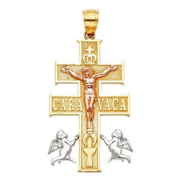 14k Tri-Color Gold Cross of Caravaca Pendant image 0