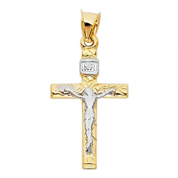 14k Two Tone Gold Crucifix Cross Pendant image 0