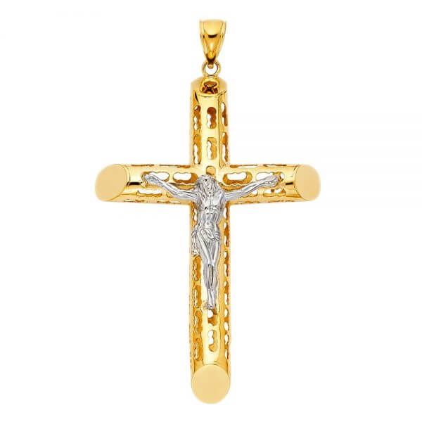 14k Two Tone Gold Crucifix Cross Pendant image 0