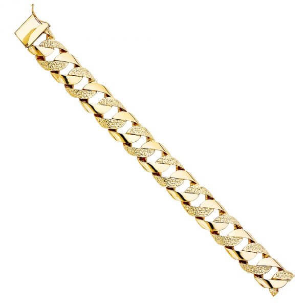 14k Yellow Gold Nugget Cuban Link  Bracelet 9in image 0