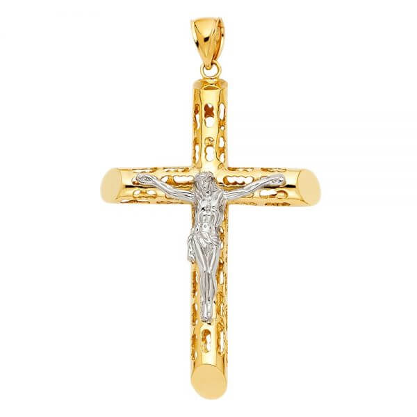 14k Two Tone Gold Crucifix Cross Pendant image 0