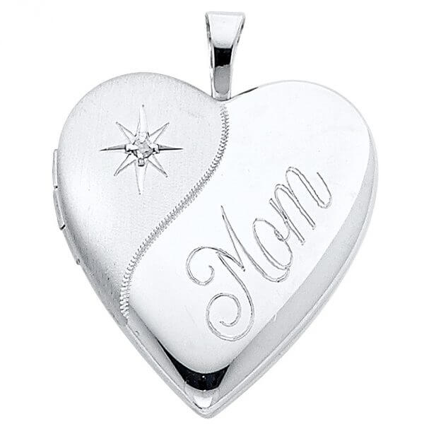 14k White Gold Heart Locket Pendant image 0