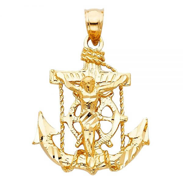 14k Yellow Gold Mariner Religious Crucifix Pendant image 0