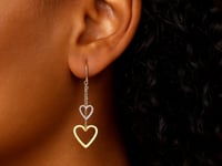 10k Two-Tone Gold Cutout Heart Chain Dangling Earrings